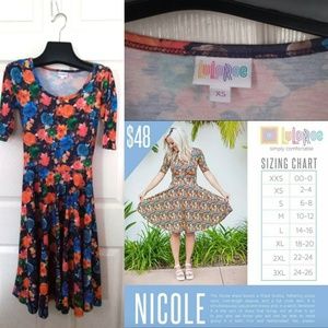 Blue Roses, mixed floral LuLaRoe Nicole Dress